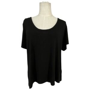 BOSTON PROPER Black Scoop Neck Short Sleeve T Shirt Top Womens XL Rayon Spandex